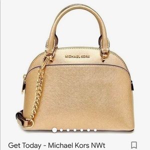 Michael Kors Emmy Large Dome Satchel Shoulder Bag Leather Gold